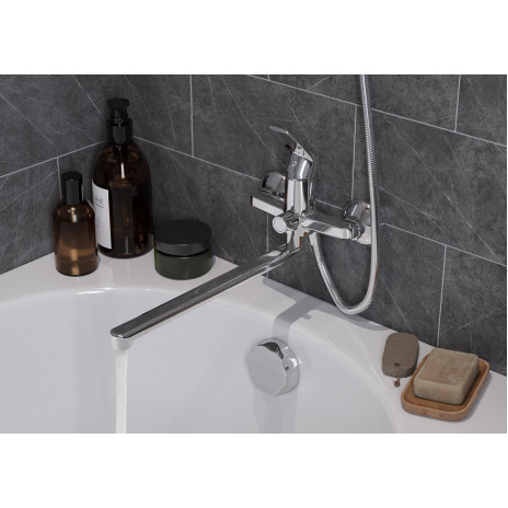 Смеситель Santek Кант для ванны с душем, длинный излив, с аксессуарами, хром WH5A12002C001