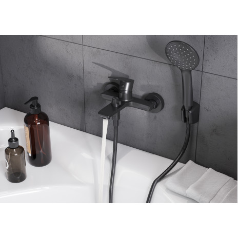 Смеситель Santek Арма для ванны с душем, с акссессуарами, черный WH5A10007N001
