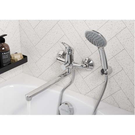Смеситель Santek Баус для ванны с душем, длинный излив с аксессуарами, WH5A12010C001