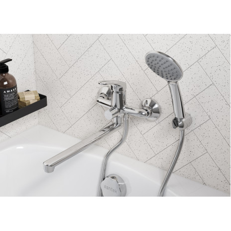 Смеситель Santek Баус для ванны с душем, длинный излив с аксессуарами, WH5A12010C001