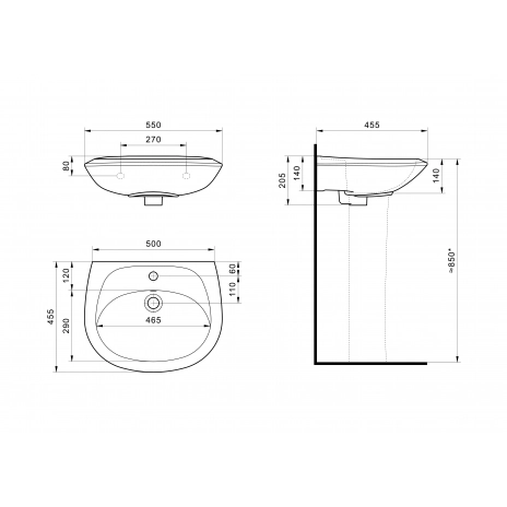 Раковина Santek Бриз 55 отверстие под смеситель 1WH110460